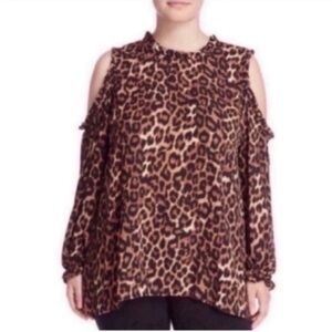 Plus Size Cold Shoulder Leopard Print Top